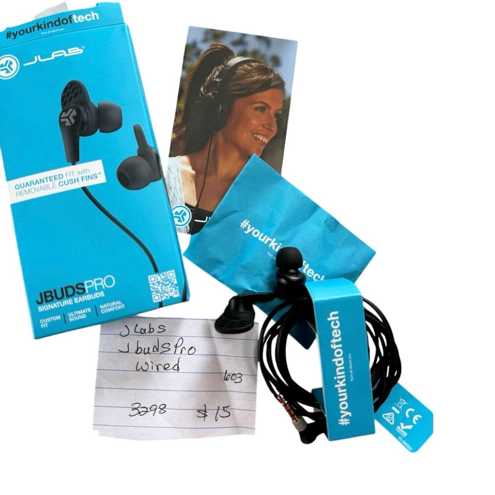 JLabs JBUDS PRO signaature earbuds wired cush fins removable NIB mic